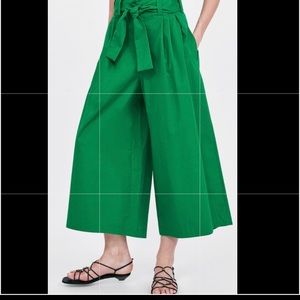 Bomb-proof cotton trendy emerald culottes with pintucks high waist zara original